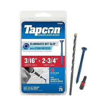 Tapcon 28365 Concrete Screw Anchor 3/16 in Dia 2-3/4 in L Steel Climaseal 75/PK