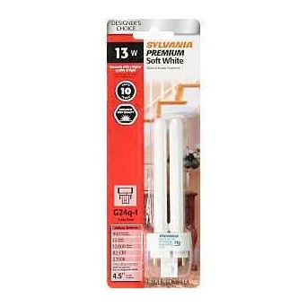 Sylvania 20942 Compact Fluorescent Bulb 13 W T4 Lamp G24Q-3 Lamp Base 900 Lumens 2700 K Color Temp