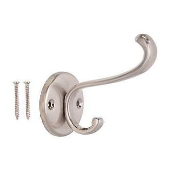 ProSource H-031-SN Coat and Hat Hook 33 lb 2-Hook 1 in Opening Zinc Satin Nickel
