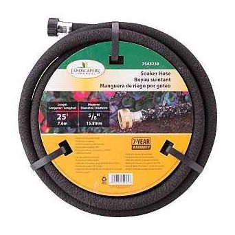 Landscapers Select HOSE-25-B-53L Soaker Hose 25 ft L Brass Male and Female Couplings Rubber Black