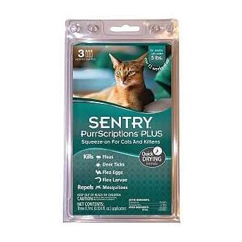 Sentry PurrScriptions Plus 01980 Flea and Tick Squeeze-On Liquid Mild Acetate 3 Count