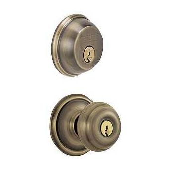 Schlage FB50NVGEO609 Knob Lockset Mechanical Lock Knob Handle Round Design Antique Brass 1 Grade Rekeyable